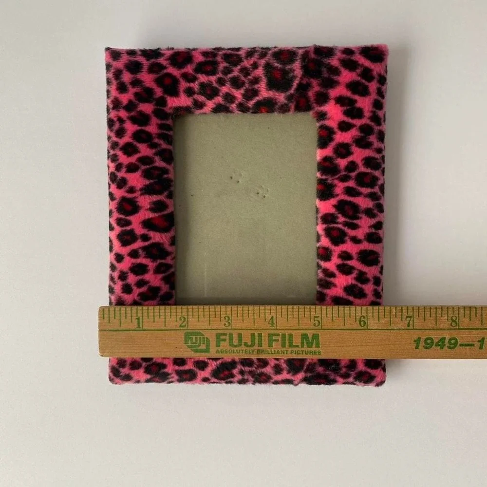 Vintage Pink leopard faux fur Picture Frame 4X6 Pink black Y2K retro decor